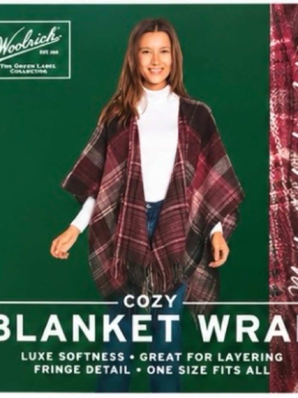NWT Woolrich Cozy Blanket Wrap Burgundy Alex Plaid OS $70